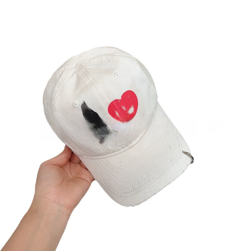 Wholesale Valentine's Day limited summer new I LOVE printed iron buckle edging dirty baseball cap